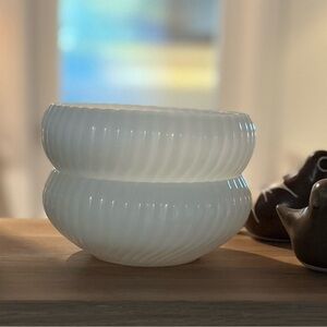 Vintage MCM White Milk Glass Ribbed Bowls x2